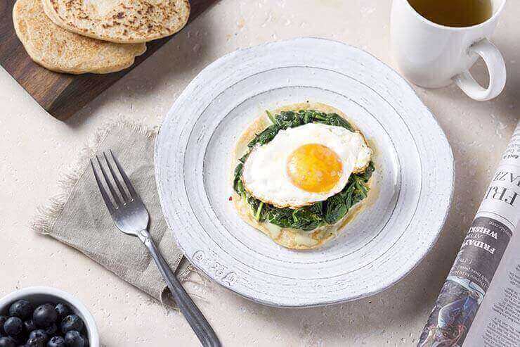 Grain Free Flatbread with Creamed Spinach and Fried Egg