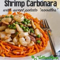 Shrimp carbonara with sweet potato noodles