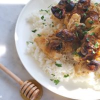 honey mustard chicken with mushrooms over rice
