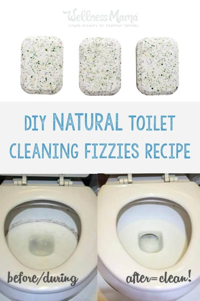 Natural toilet cleaning fizzies are a great and effective way to clean a toilet without chemicals. They contain baking soda, citric acid and essential oils.