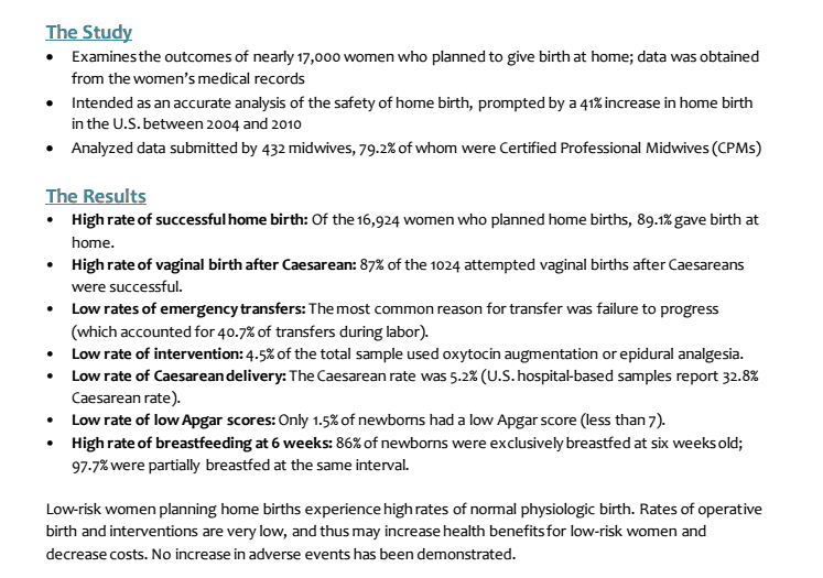 safety of home birth